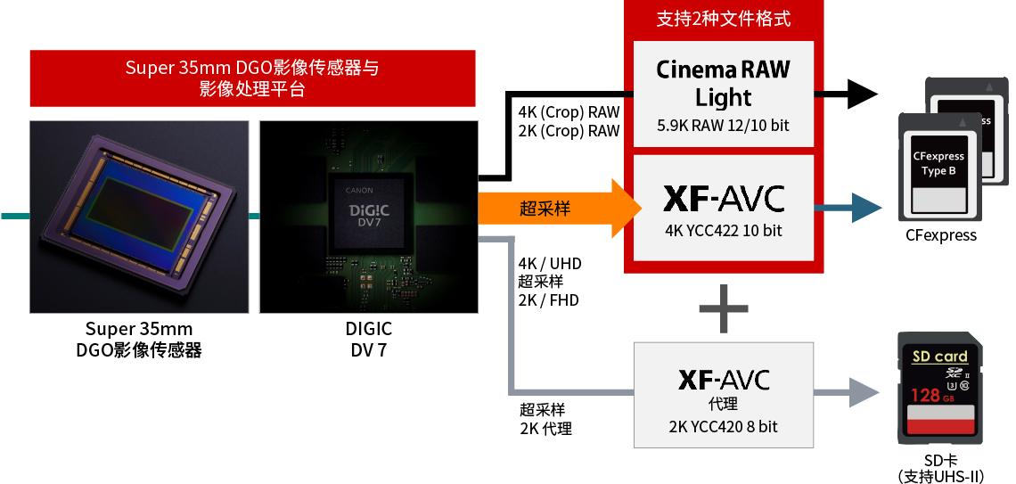 支持Cinema RAW Light和XF-AVC两种文件格式